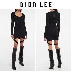 DION LEE Corset Ribbed-Knit Cotton Minidress in Black  sz M NWT 780$